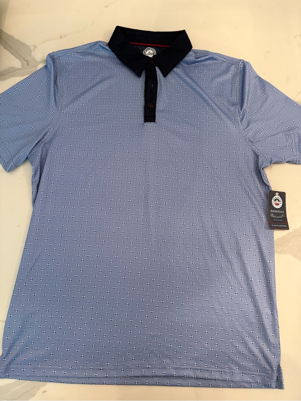 Flag & Anthem Men's Light Blue Short-Sleeve Golf Polo Shirt with Navy Collar